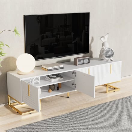 REDOM - Lowboard - Spaanplaat met textuur en lijnen - met verticale gouden grepen - 170*40*45,5cm White