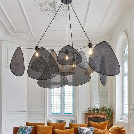 MARKET SET hanglamp Screen XXL, 90 cm, zwart, rotan