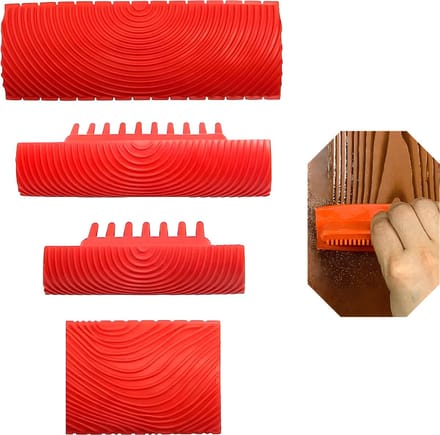 Somstyle Houtnerf Schilder Tool Set - 4-Delig - Houtnerf Kam - Houtnerver - Verfroller - Rood
