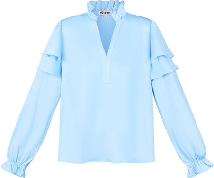 Moderne Polyester Vrouwen Top met Lange Mouwen en V-hals - Blauw - Maat M