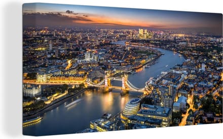 Canvas Schilderij Zonsopkomst - Londen - Skyline - 40x20 cm - Wanddecoratie