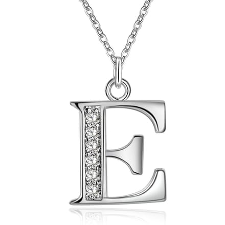 Zilverkleurige Letter E Dames Ketting met Zirkonia