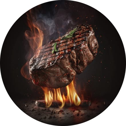 Indoorart - Muurcirkel Steak Forex 30 cm - Wanddecoratie - Afbeelding op Forex - Inclusief ophangplaat