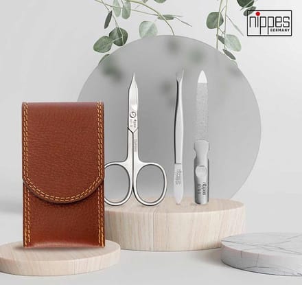 Nippes Solingen Manicure set 3-delig - RVS – CLASSIC - Bruin Leren Etui - Handgemaakt - 25 Jaar Garantie