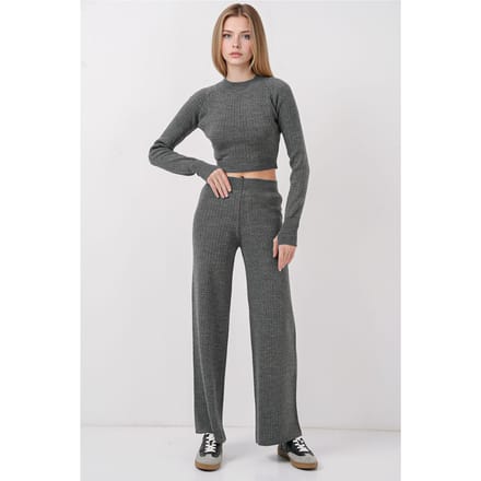 Gebreid Crop en Wijde Pantalon Set
