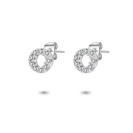 Twice As Nice Oorbellen in zilver, cirkel met witte zirkonia