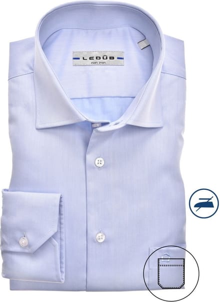 Ledub regular fit overhemd - lichtblauw twill - Strijkvrij - Boordmaat: 41