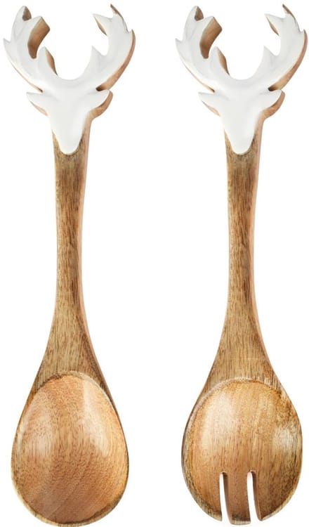 Dekoratief | Slabestek m/rendier, wit/naturel, hout, 28x6x3cm, set van 2 stuks | A258407