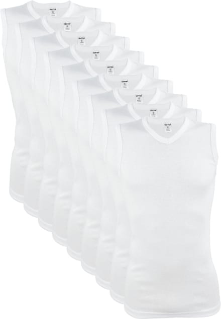 9 stuks SQOTTON A-shirt - V-hals - mouwloos - Wit - Maat M/L