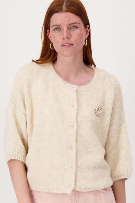Zusss Zacht Basis Vest Met Vleermuis Mouwen En Broche Beige