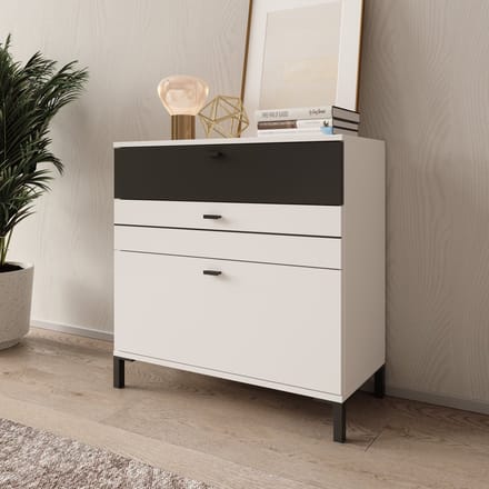 Meubella - Basmira - Ladekast met 3 lades - Wit - 77x35x78 cm