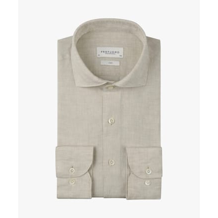 Profuomo Overhemd Linnen Sand - Maat 44 - Heren - Overhemden Casual