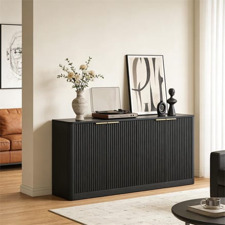 Wishdor - Sideboard - Golvend Front - Modern En Vintage - Voor Woonkamer - MDF - Zwart - 150 Cm