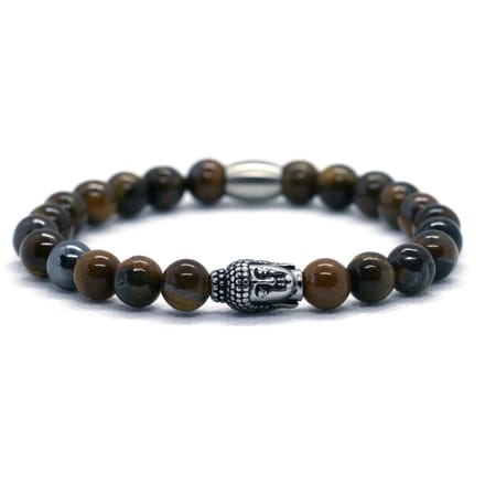 Heren armband - tijgeroog 8mm - buddha RVS