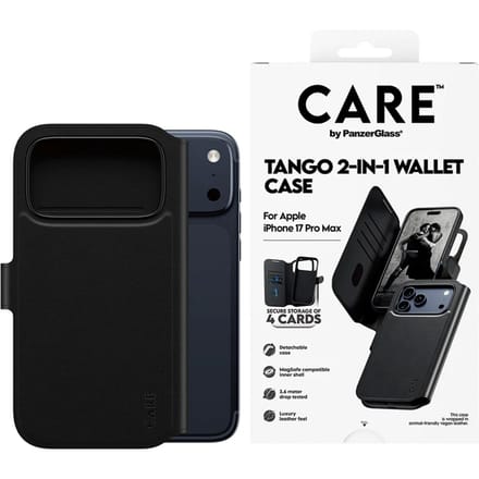 CARE by PanzerGlass Tango 2 in 1 Wallet Case geschikt voor MagSafe geschikt voor iPhone 17 Pro Max - Black