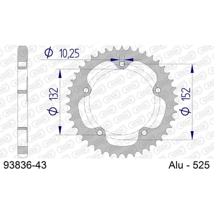 Aluminium tandwiel achter Afam 525 43 dents
