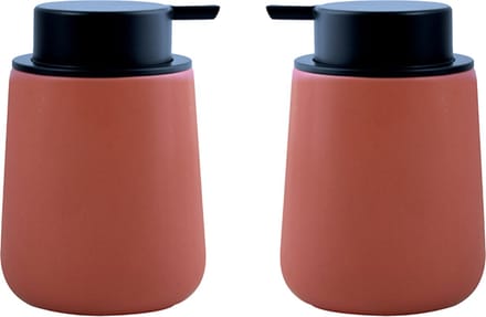 MSV Zeeppompje/dispenser Malmo - 2x - Keramiek - terracotta/zilver - 8,5 x 12 cm - 300 ml