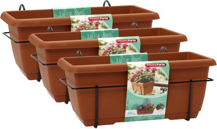 Plasticforte Balkonbak - 3x - terracotta - 40 cm - plantenbak met hanger - bloembak