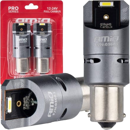 AMiO LED CANBUS PRO serie BA15S P21W 2x1860SMD Wit 12/24V FULL CANBUS met FAN