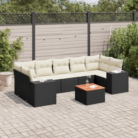 vidaXL - 8-delige - Loungeset - met - kussens - poly - rattan - zwart