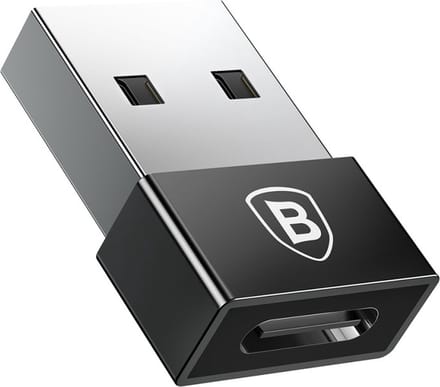 Baseus USB-A Male naar USB-C Female 2.4A Mini Adapter - Zwart