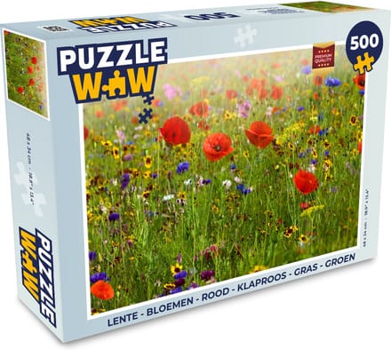 Puzzel Lente - Bloemen - Rood - Klaproos - Gras - Groen - Legpuzzel - Puzzel 500 stukjes