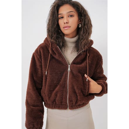 Korte Pluche Zip-Front Hoodie