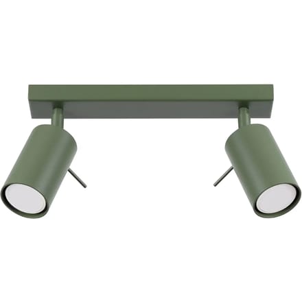Plafondlamp RING 2 met 2 verstelbare spots - Sollux Lighting - IP20 - Olijfgroen staal behuizing - 30 x 6 x 17 cm - 2 x GU10 LED, exclusief lichtbron - 2 x 10 W - Moderne plafondlamp voor gang, hal en slaapkamer