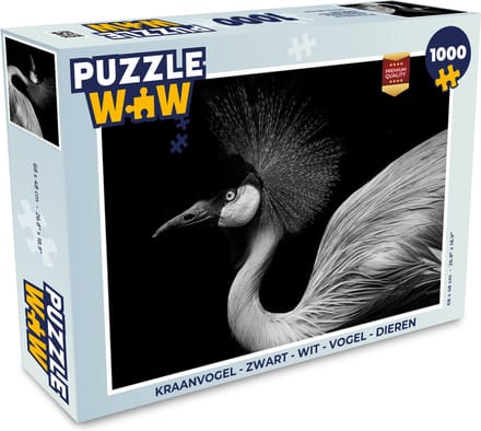 Puzzel Kraanvogel - Zwart - Wit - Vogel - Dieren - Legpuzzel - Puzzel 1000 stukjes volwassenen