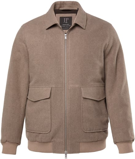 JP 1880 - Heren - Blouson van wolmix rits zakken met patch - Donkertaupe - Maat L