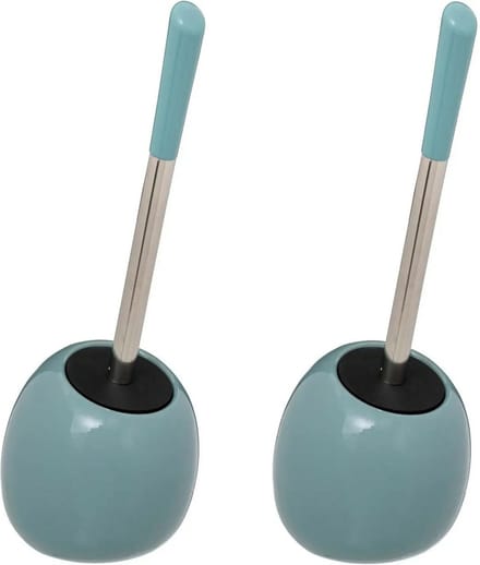 5Five Toilet/wc-borstel in houder - 2x - polyresin/metaal - ijsblauw - 35 cm