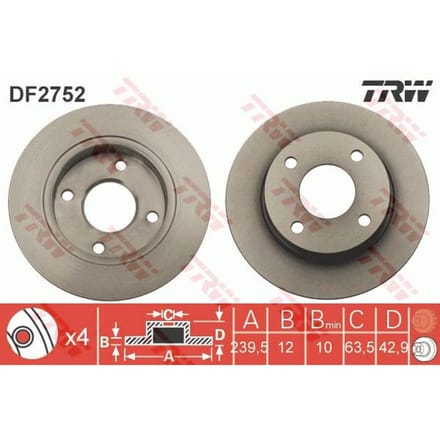 Remschijf TRW DF2752 voorkant, compleet, 1 Stuk