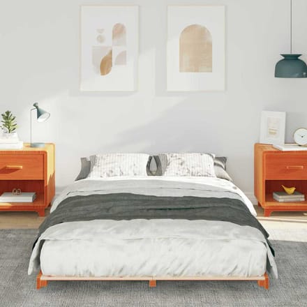 vidaXL - Bedframe - Wasbruin - 135 - x - 190 - cm - Massief - grenenhout