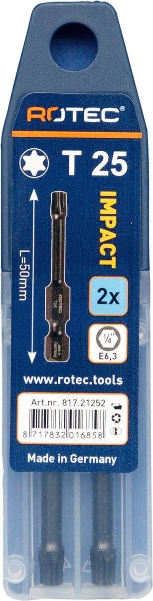 Rotec IMPACT  Bit T25 (Torx) L 50 mm E6.3  2 stuks