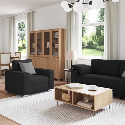 vidaXL - Bank - 3 - st - Zwart - Linnenmix - Stoffen