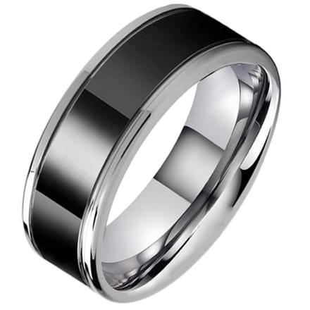 Tom Jaxon heren ring Wolfraam Zwart Zilverkleurig Groef Glans-18mm