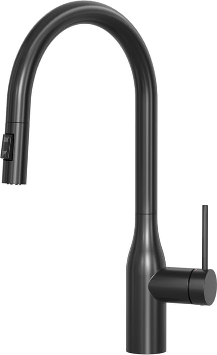 Cecipa Max Luxe Keukenkraan Mat Zwart - Ronde Uitloop met Flexibele Handdouche - RVS - 2 Straalsoorten