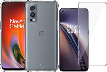 Hoesje geschikt voor OnePlus Nord 2 Shock Siliconen Case Transparant met Screenprotector Glas Screen Protector