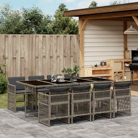 vidaXL - 9-delige - Tuinset - met - kussens - poly - rattan - grijs