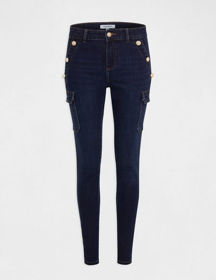 Morgan - Skinny cargo trousers with buttons raw denim 232-Pema Raw - Maat : 34