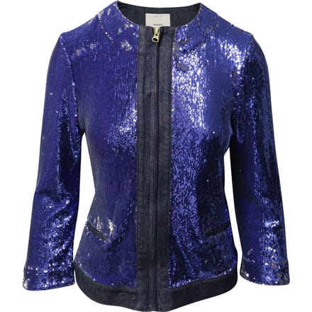 Pinko Tag Pailletten Versierde Jas in Blauwe Denim