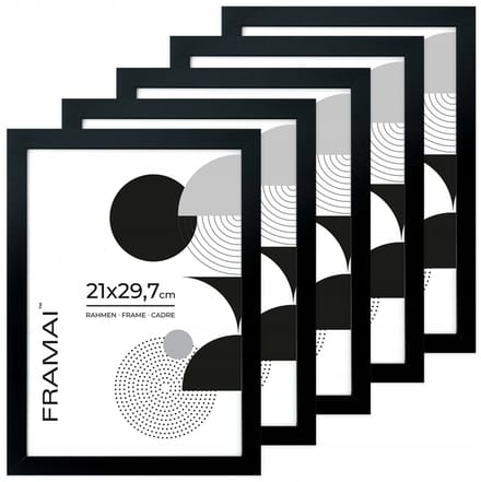 5x Zwarte Fotolijsten A4 (21x29,7 cm) - MDF met Plexiglas