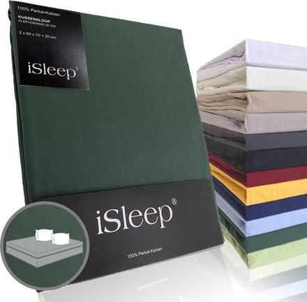 iSleep Perkal Kussenslopen (2 stuks) - 100% Perkal Katoen - 60x70 cm - Donker Groen
