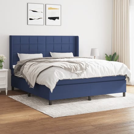 vidaXL - Boxspring - met - matras - stof - blauw - 160x200 - cm