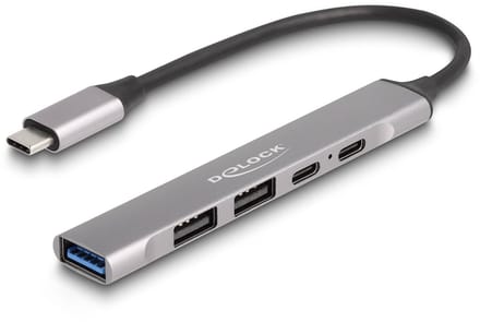 Delock 4 Port Slim USB Type-C™ Hub with 1 x USB 10 Gbps Type-A + 2 x USB 2.0 Type-A + 1 x USB 2.0 USB Type-C™ and PD 95 W