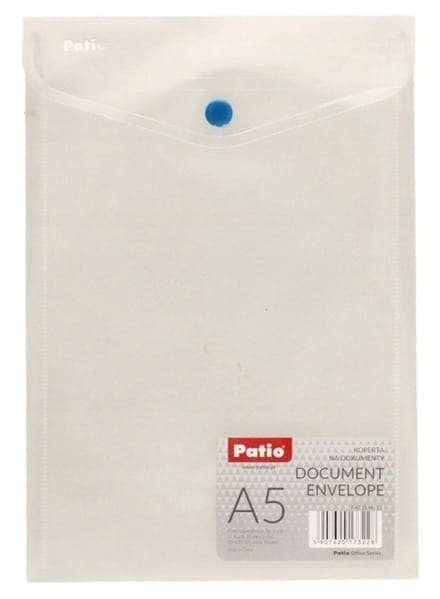 Patio A5 Plastic Kaart met Drukknop - Transparante Documentenkaart