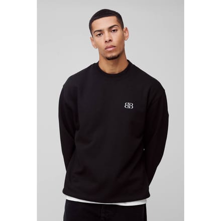 Oversized B Embroidered Sweatshirt | Black | Size Large
