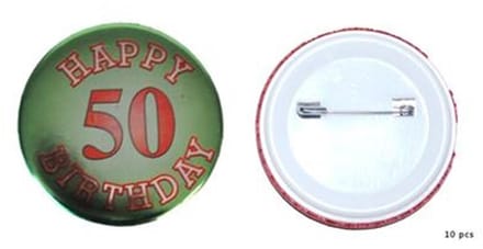 50 jaar BUTTON HAPPY BIRTHDAY groen 5.5 CM.