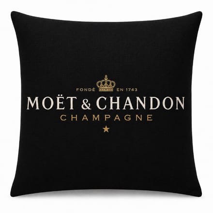 Moët & Chandon - Kussen - Zwart - Champagne - Kussensloop - 45X45 CM - Linnen - Auto - Decoratie - Boot - Hotel - DUBBELZIJDIG