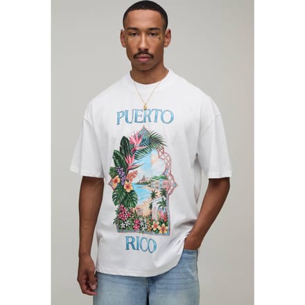 Oversized Puerto Rico Boog Print T-shirt | White | Size Small